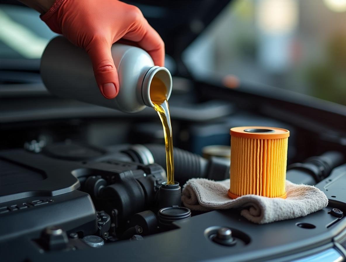 Dolievanie nového motorového oleja pri výmene oleja